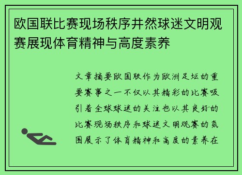 欧国联比赛现场秩序井然球迷文明观赛展现体育精神与高度素养